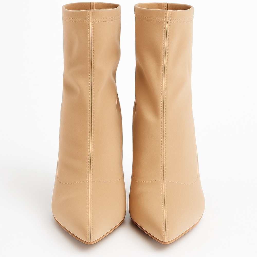 FASHION NOVA Tan Sock Booties Women’s|Size 7.5 Pointed Toe Heeled Boots‎